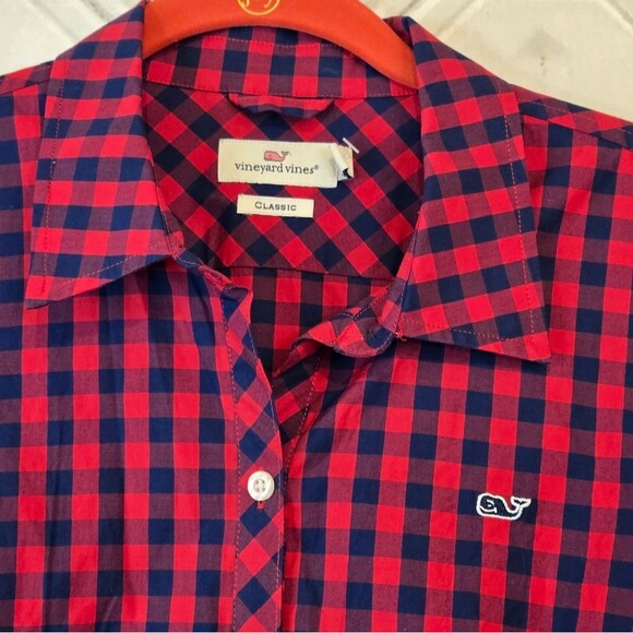 Vineyard Vines Gingham Checkered Print Classic Button Down Top Women's Size 00 - Picture 10 of 11